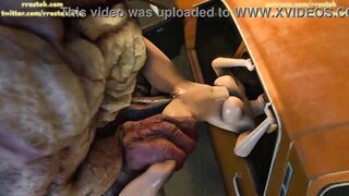 3d animated Rachel destroyed by huge monster cock in action-packed sex video, 3d cartoon destruction and 3d parody destruction, 3d stomach bulge and 3d belly bulge